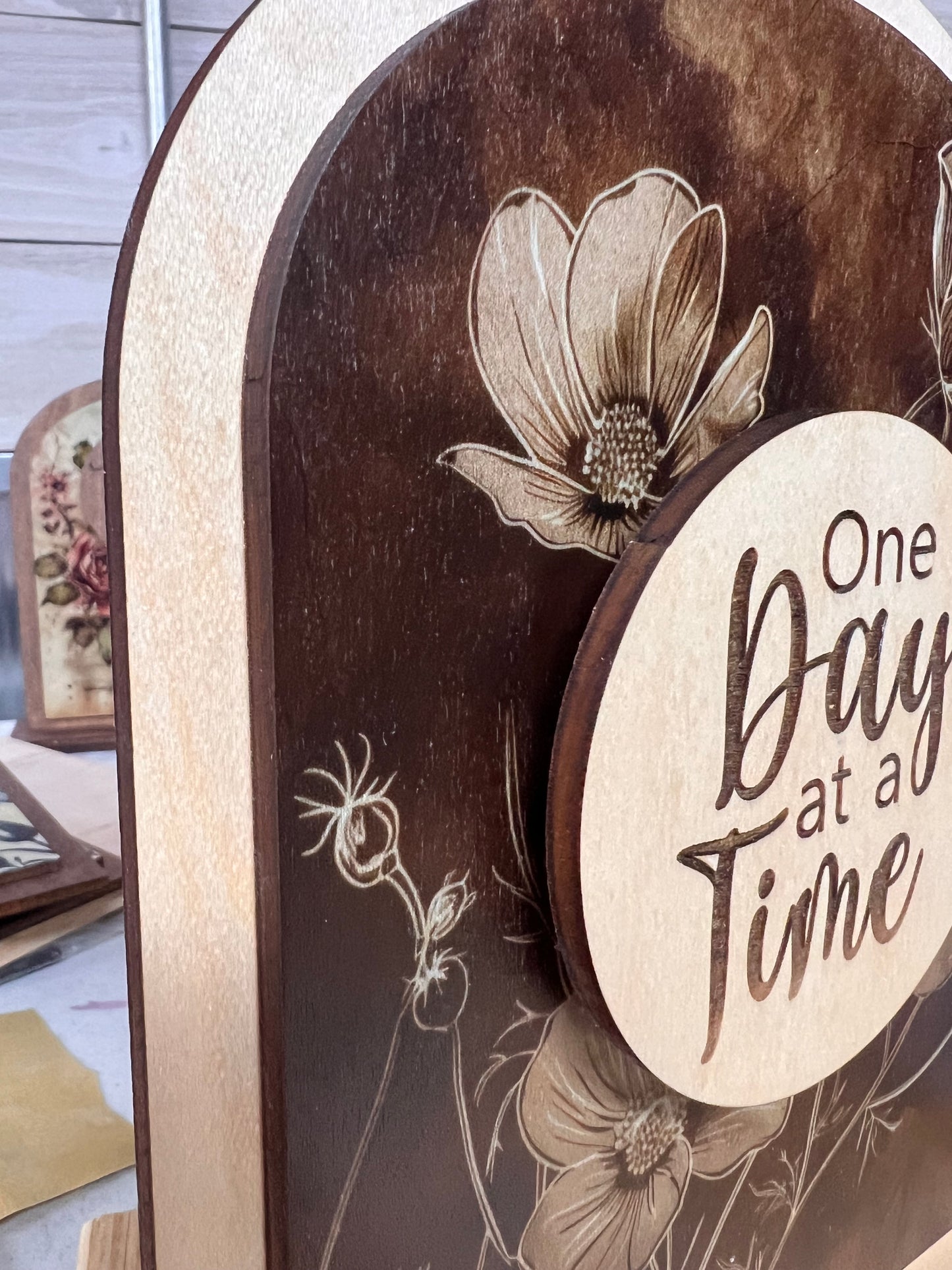 One Day at a Time Wooden Inspirational Desk Sign