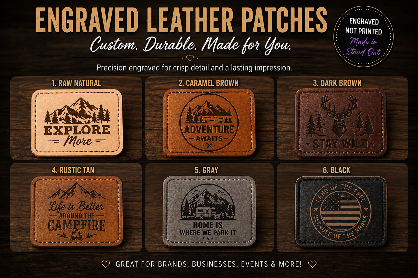 Custom Laser Engraved Leatherette Patches | Personalized Logo | Business Branding