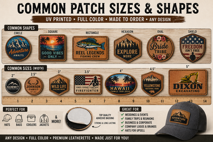 Full Color UV-Printed Leatherette Patches | Custom Logos, Weddings, Business Branding
