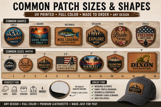 Full Color UV-Printed Leatherette Patches | Custom Logos, Weddings, Business Branding