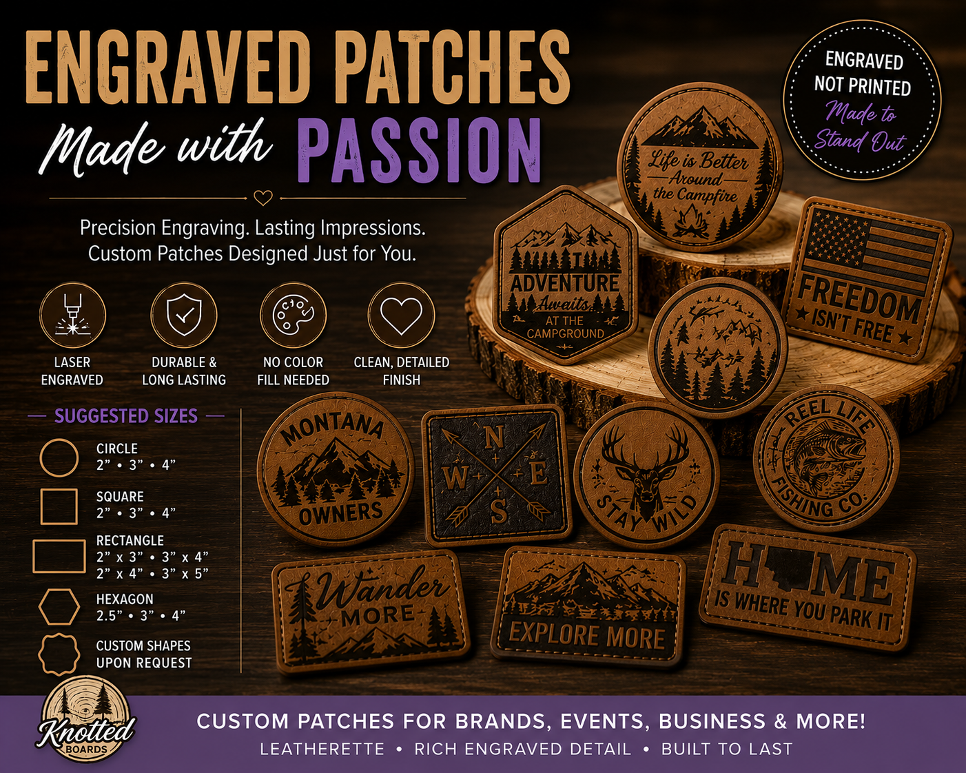 Custom Laser Engraved Leatherette Patches | Personalized Logo | Business Branding