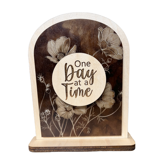 One Day at a Time Wooden Inspirational Desk Sign